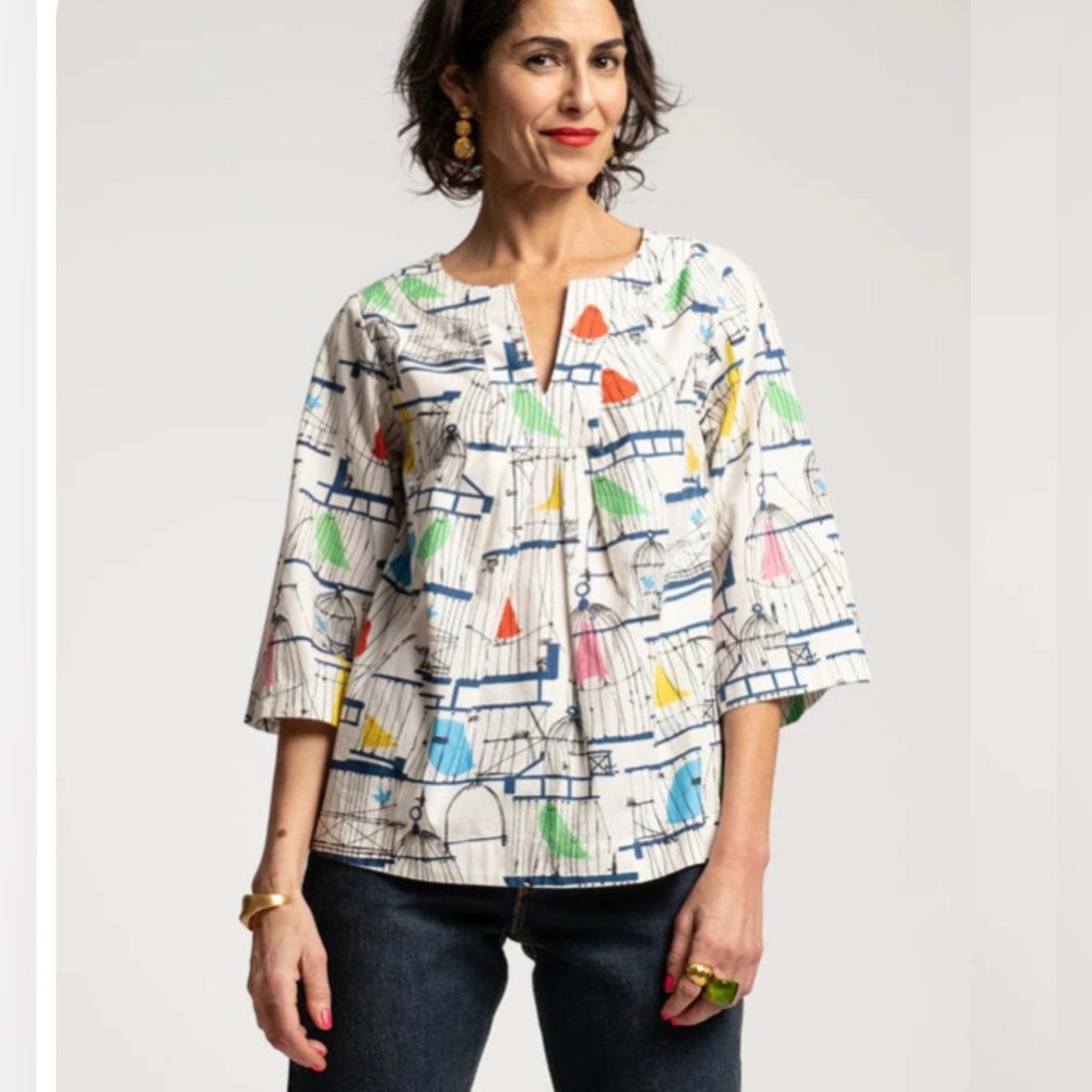 NWT Frances Valentine Easy Top La Cage Top Colorful Cotton Top Size M